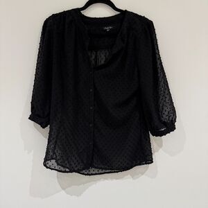 Antilia Femme Black Sheer Short Sleeved Textured Button Down Blouse - Size M